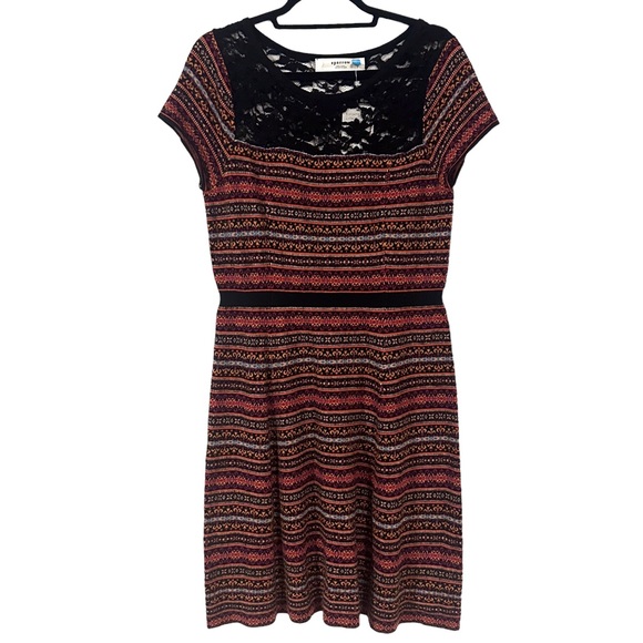 Anthropologie Sparrow Sweater Dress Large Striped Fair Isle Short Sleeves Lace - Picture 2 of 15